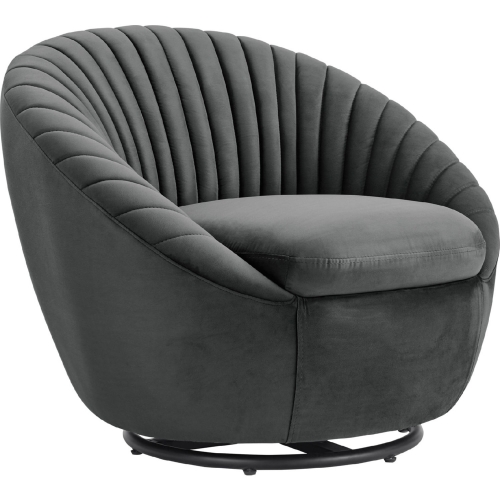 Bella Swivel Accent Chair in Channel Tufted Dark Grey Velvet