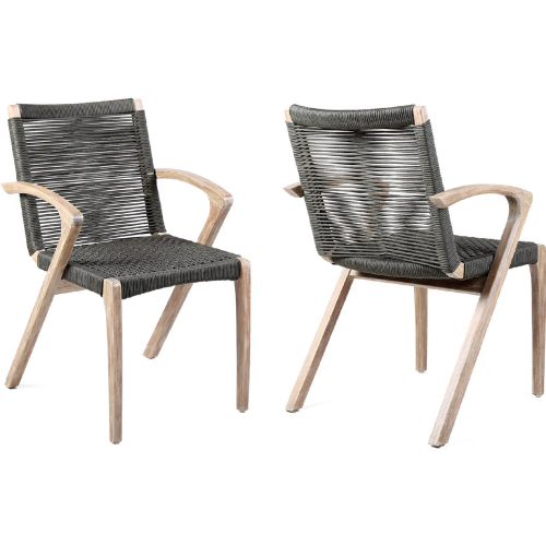 Brielle Outdoor Arm Chair in Teak Finish Eucalyptus & Charcoal Rope (Set of 2)