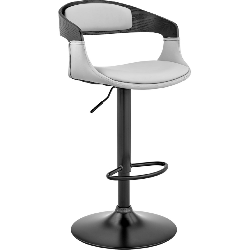 Benson Adjustable Height Bar Stool in Gray Leatherette, Black Wood & Black Metal