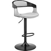 Benson Adjustable Height Bar Stool in Gray Leatherette, Black Wood & Black Metal