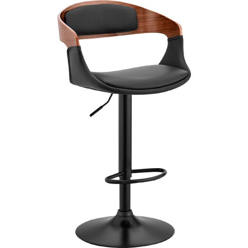 Benson Adjustable Bar Stool in Black Leatherette, Walnut & Black