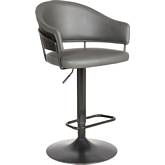 Brody Adjustable Height Swivel Bar Stool in Gray Leatherette & Black