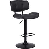 Brooklyn Adjustable Height Swivel Bar Stool in Black Leatherette, Black Wood & Black