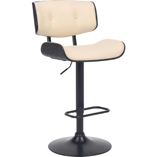 Brooklyn Adjustable Height Swivel Bar Stool in Cream Leatherette, Black Wood & Black