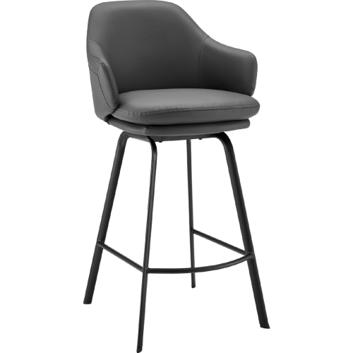 Brigden 26" Swivel Counter Stool in Gray Leatherette & Black Metal