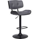 Brooklyn Adjustable Height Swivel Bar Stool in Grey Leatherette, Black Wood & Black