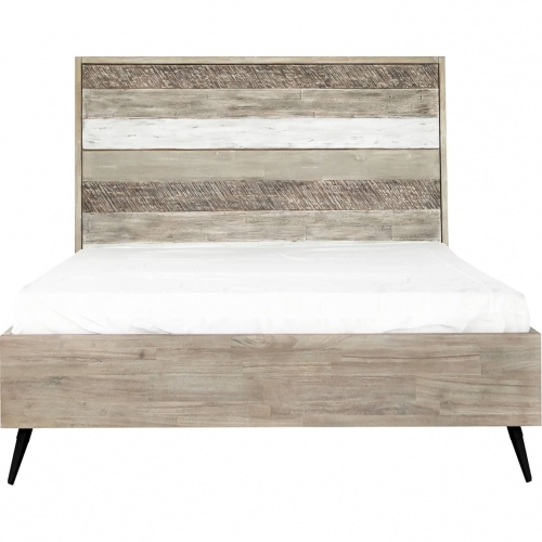 Bridges Queen Platform Bed in Two Tone Grey Acacia Wood