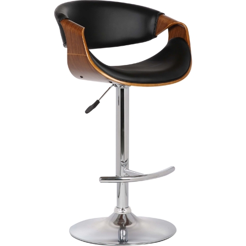 Butterfly Adjustable Height Swivel Bar Stool in Black Leatherette & Walnut on Chrome Base