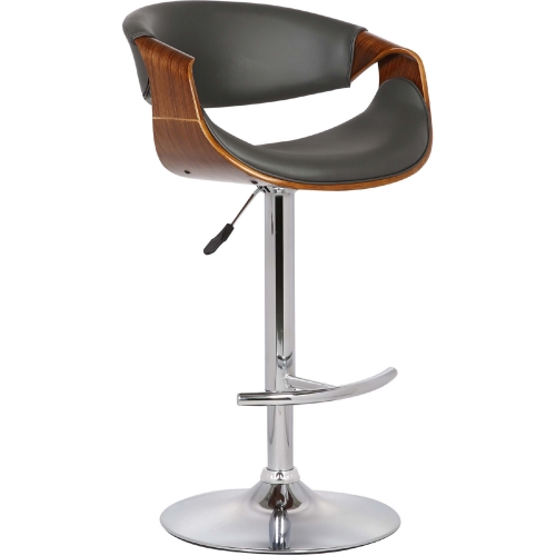 Butterfly Adjustable Height Swivel Bar Stool in Gray Leatherette & Walnut on Chrome Base