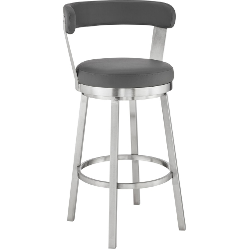 Bryant 26" Swivel Counter Stool in Gray Leatherette & Brushed Stainless