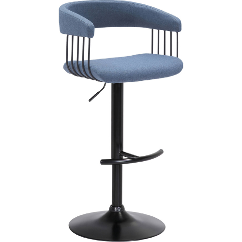 Calista Adjustable Height Bar Stool in Blue Fabric & Black Metal