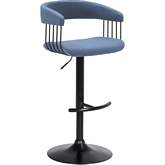 Calista Adjustable Height Bar Stool in Blue Fabric & Black Metal