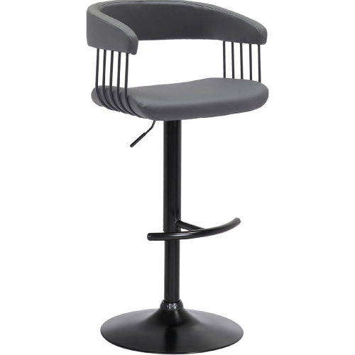 Calista Adjustable Height Bar Stool in Gray Leatherette & Black Metal