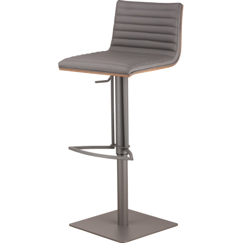 Cafe Adjustable Height Bar Stool in Gray Leatherette w/ Walnut Back on Gray Metal