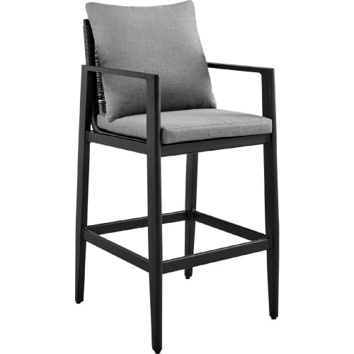 Cayman Outdoor Bar Stool in Black Aluminum & Grey Fabric (Set of 2)