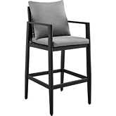 Cayman Outdoor Bar Stool in Black Aluminum & Grey Fabric (Set of 2)