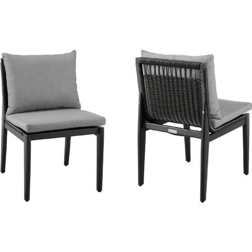 Cayman Outdoor Dining Chair in Black Aluminum & Grey Fabric (Set of 2)