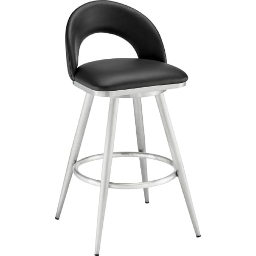 Charlotte 26" Swivel Counter Stool in Brushed Stainless Steel & Black Leatherette