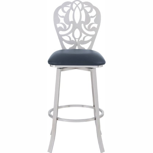 Cherie 26" Counter Stool in Brushed Stainless Steel & Grey Leatherette