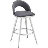 Charlotte 26" Swivel Counter Stool in Brushed Stainless Steel & Gray Leatherette