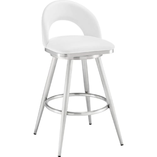 Charlotte 26" Swivel Counter Stool in Brushed Stainless Steel & White Leatherette