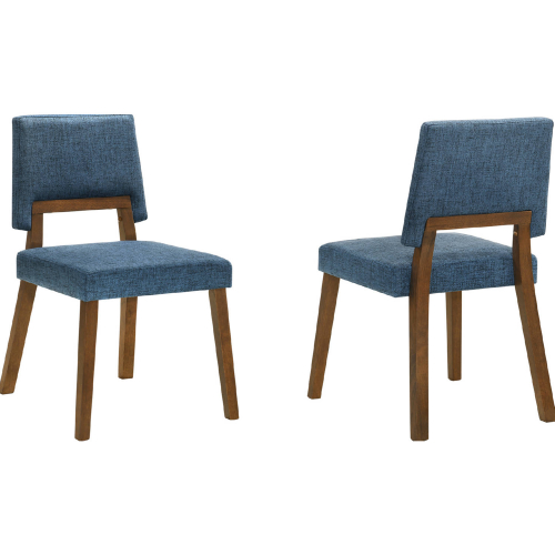 Channell Dining Chair in Walnut Finish Wood & Blue Fabric (Set of 2)