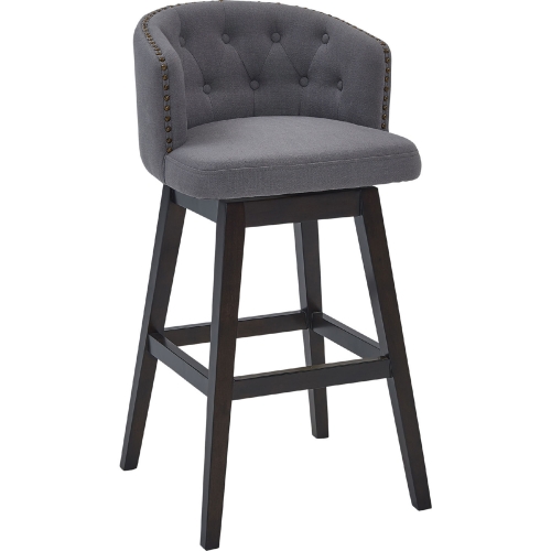 Celine 26" Swivel Counter Stool in Tufted Grey Fabric & Espresso Wood