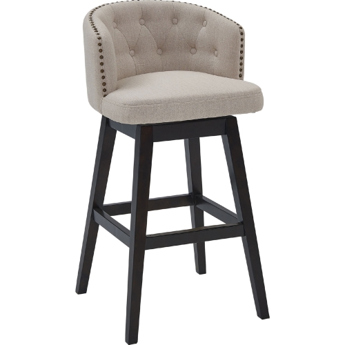 Celine 26" Swivel Counter Stool in Tufted Tan Fabric & Espresso Wood