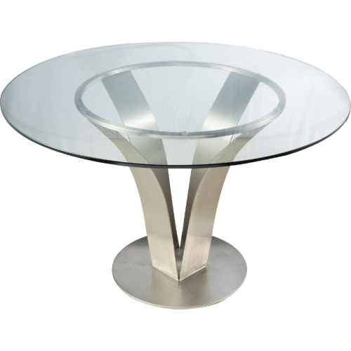 Cleo 48" Round Dining Table in Tempered Glass & Stainless Steel