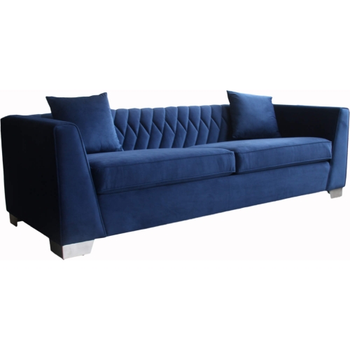 Cambridge Sofa in Blue Velvet & Brushed Stainless Steel