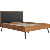 Coco Queen Platform Bed in Rustic Oak Wood & Black Leatherette