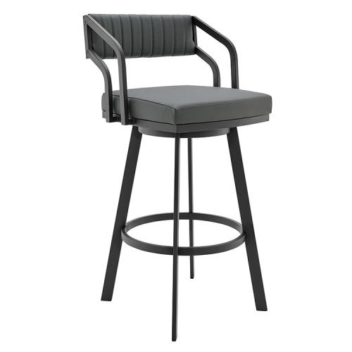 Scranton Swivel 30" Bar Stool in Slate Grey Leatherette & Black Metal