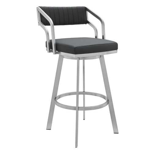 Scranton Swivel 30" Bar Stool in Slate Grey Leatherette & Brushed Stainless