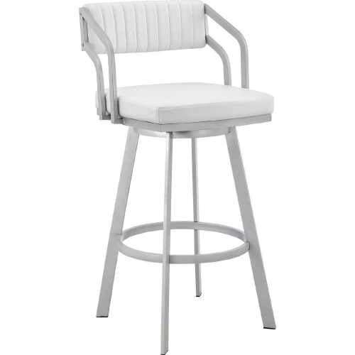 Capri 26" Swivel Counter Stool in White Leatherette & Silver Metal