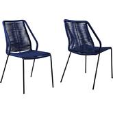 Clip Indoor Outdoor Dining Chair in Blue Rope & Black Steel (Set of 2)