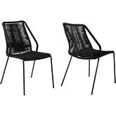 Clip Indoor Outdoor Dining Chair in Black Rope & Black Steel (Set of 2)