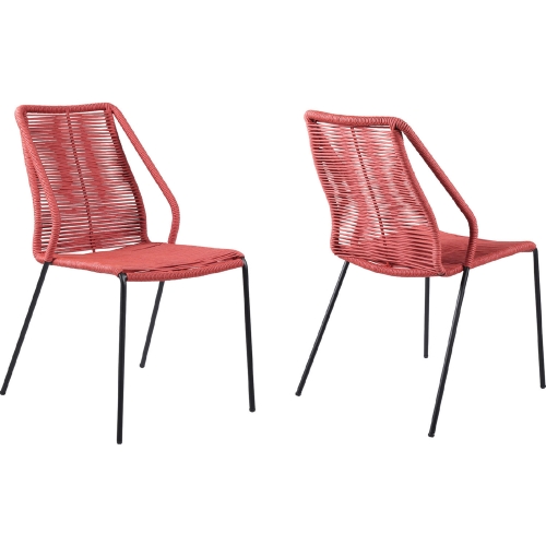 Clip Indoor Outdoor Dining Chair in Red Rope & Black Steel (Set of 2)