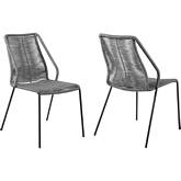 Clip Indoor Outdoor Dining Chair in Gray Rope & Black Steel (Set of 2)