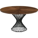 Cirque 54" Round Pedestal Dining Table in Walnut Finish & Black Metal