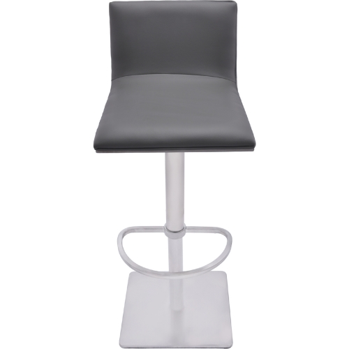 Crystal Adjustable Height Swivel Bar Stool in Gray Leatherette w/ Gray Walnut Back on Brushed Stainl