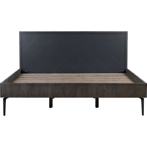 Cross King Platform Bed Frame in Solid Dark Oak & Metal