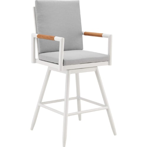 Crown Outdoor Swivel 26" Counter Stool in White Aluminum, Brown Rope & Light Gray Fabric (Set of 2)