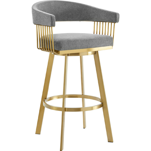 Chelsea 30" Swivel Bar Stool in Gold Brushed Stainless Steel & Anchor Gray Fabric