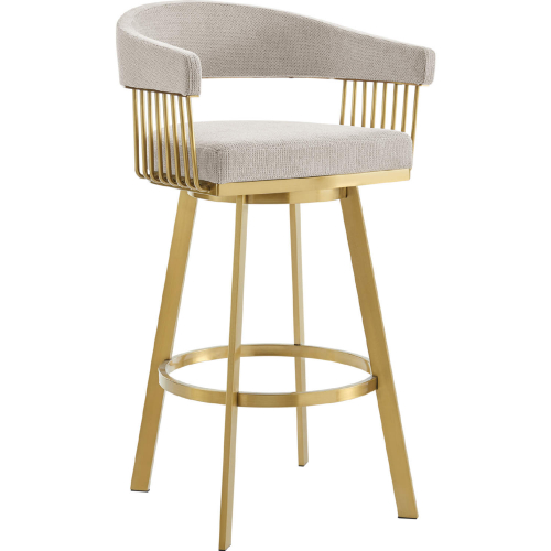 Chelsea 30" Swivel Bar Stool in Gold Brushed Stainless Steel & Taupe Fabric