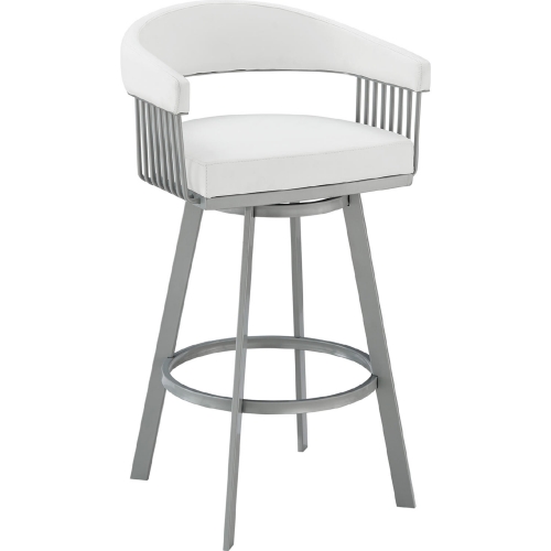 Chelsea 26" Swivel Counter Stool in White Leatherette & Silver Metal