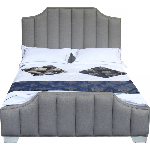 Camelot Queen Bed in Channel Tufted Gray Fabric