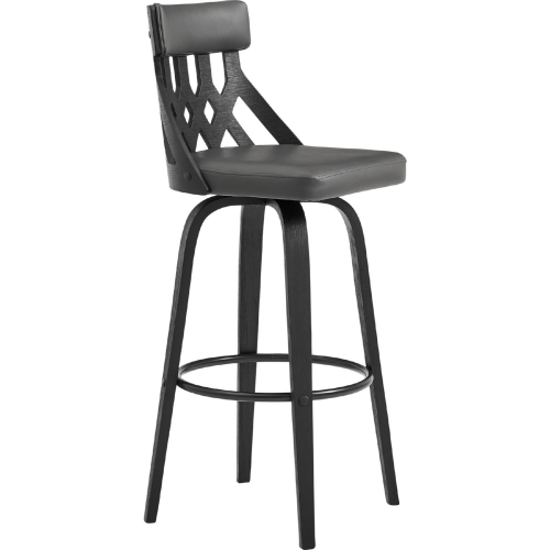 Crux 30" Swivel Bar Stool in Gray Leatherette & Black Wood