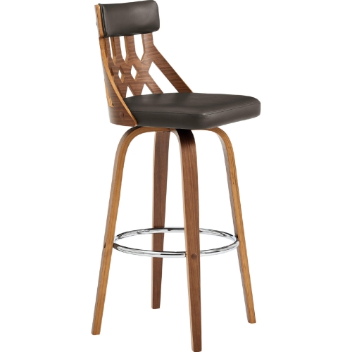 Crux 30" Swivel Bar Stool in Brown Leatherette & Walnut Finish