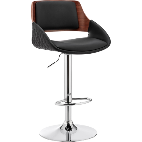 Colby Adjustable Height Bar Stool in Black Leatherette, Walnut & Chrome