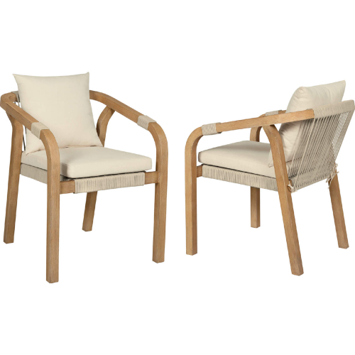 Cypress Outdoor Dining Chair in Blonde Eucalyptus, Light Gray Rope & Ivory Fabric (Set of 2)